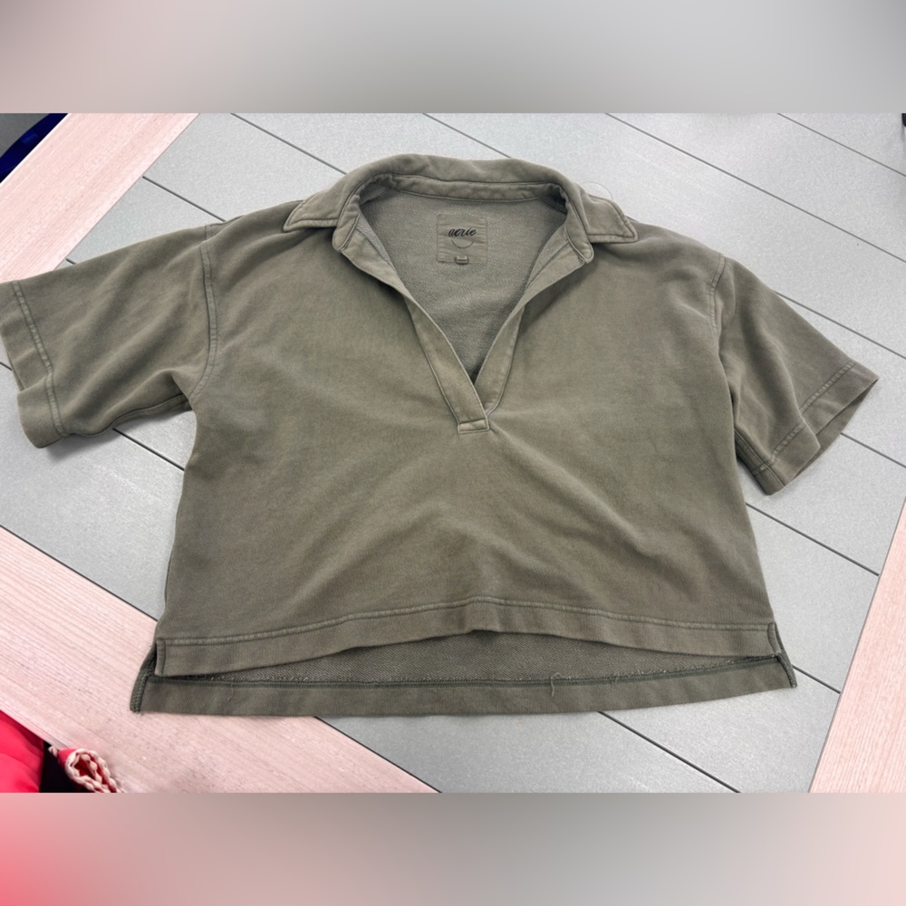 Aerie Cropped Deep V Sweater/Crewneck Army Green